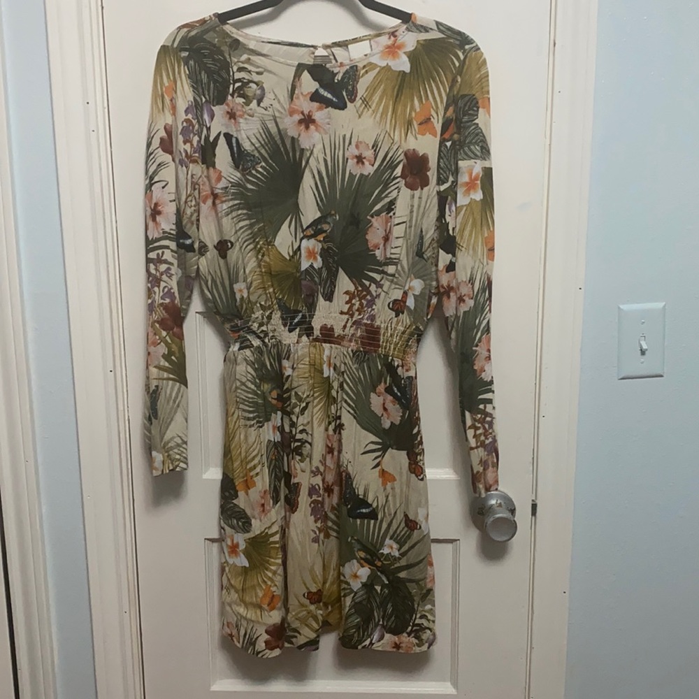 HM Tropical Print Long Sleeve mini  Dress